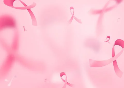 Breast cancer vector pattern background. Blur and focus pink ribbons on light Stock Illustration