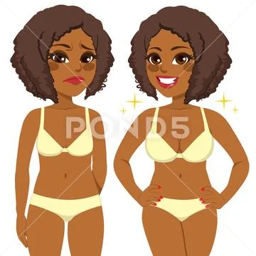 Vector cartoon girl breasts before and after Stock Vector by