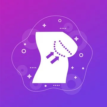 Breast implants vector icon with woman body Stock Illustration