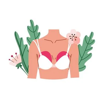 Breast pain vector illustration concept. Female chest wearing brassiere Stock Illustration