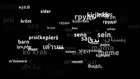 Breast Translated in 75 Worldwide Languages Endless Looping 3d Zooming Wordcl Stockbeeldmateriaal 145231364