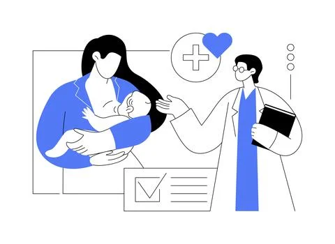 Breastfeeding consultant isolated cartoon vector illustrations. Ilustración de archivo