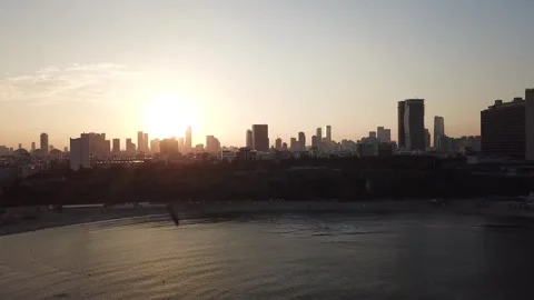 Breath-taking Sunset secne of Tel Aviv Stock Footage 303827129