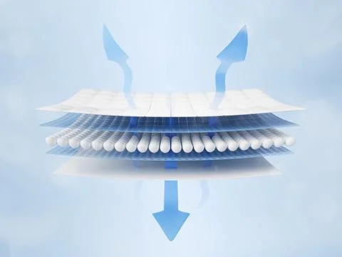 Breathable fabric texture 3d icon with blue up down arrows, layer effect. Air 스톡 일러스트