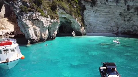 Breathaking Blue Water Caves, Paxoi Greece Stock Footage
