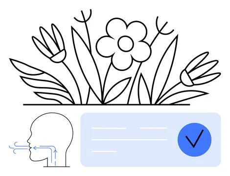 Breathing Environment Illustration with Flowering Plants and Airflow Graphi.. Illustrazione stock
