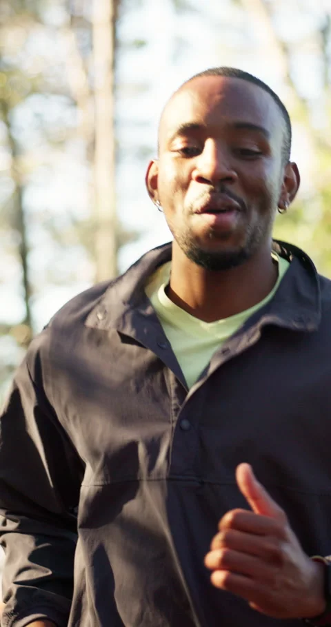 Breathing, exercise and running with man outdoor in nature for training or Stock Footage 337219105