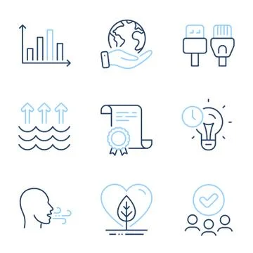 Breathing exercise, Evaporation and Computer cables icons set. Vector Stock-Illustration