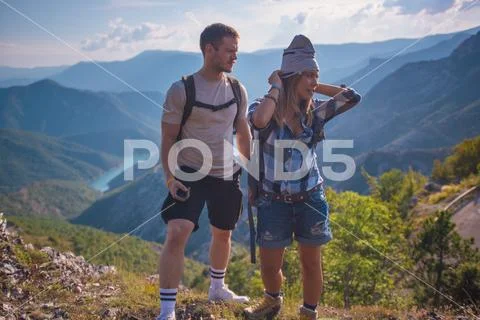 Breathing the fresh mountain air and taking photograps. Stock Photos