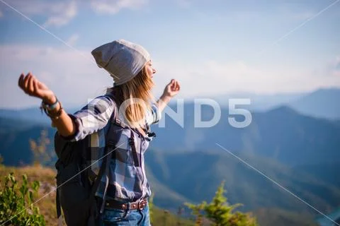 Breathing the fresh mountain air. Stock Photos