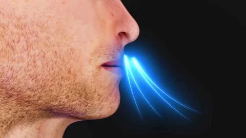 Breathing Out or Exhale Through Nose Airflow Visualisation 4K 動画素材 333814118