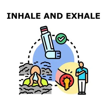 Breathing problem concept with inhaler and respiratory difficulty Stock Illustration