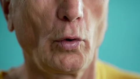 Breathing problem. Sick elderly man with chest and breath problem Stock Footage 274305461