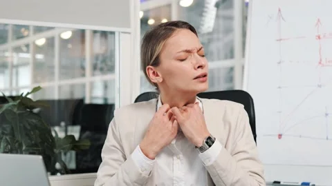 Breathing problems, chest pain, panic attack at work. Stock Footage 233329569