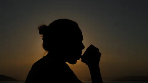 Breathing problems during sunset. Stock Footage 248472836