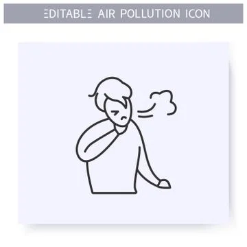 Breathing problems line icon. Coughing man Illustrazione stock