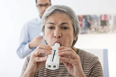 Breathing, spirometry elderly p. Breathing, spirometry elderly p. Copyrigh... Stock Photos