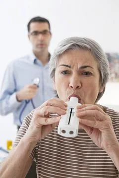 Breathing, spirometry elderly p. Breathing, spirometry elderly p. Copyrigh... Stock Photos
