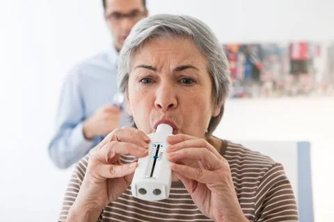 Breathing, spirometry elderly p. Stock Photos