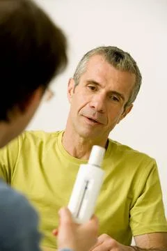 Breathing, spirometry in a man Spirometry consist in measuring the volume ... Stock Photos