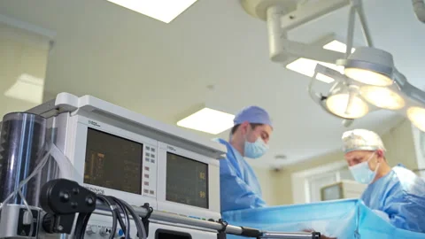 Breathing ventilator of the anesthesia machine in motion.  Stock Footage 174120632