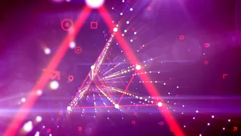 A breathtaking 3d illustration of a zigzag triangular neon portal with smudge Stock Illustration