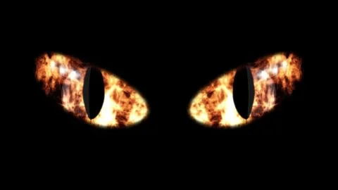 A breathtaking 3d rendering of wide white and orange cat`s eyes in the black  Stock Illustration