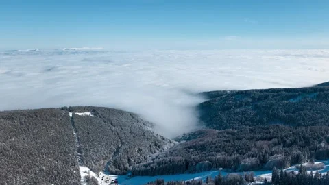 Breathtaking 4K Timelapse Drone Flight Over Snowy Mountains and Moving Cloud Stock Footage 301877294