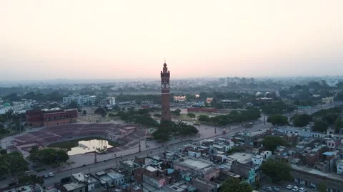 Breathtaking aerial capture of Lucknow's Clock Tower at dawn, with the Stock Footage 299250589