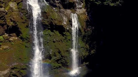 Breathtaking Aerial Drone Footage of Travel Swimming in Waterfalls with Rainbows Stock Footage