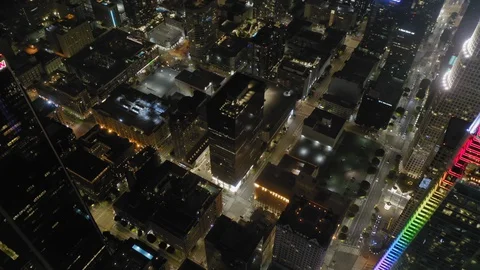 Breathtaking aerial panoramic view over the city of Los Angeles at night. United Stock Footage 128120229