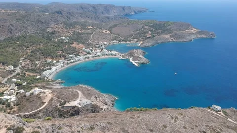 Breathtaking aerial panoramic view over Chora, Kythera by the Castle at sunse Vídeos de archivo 198598293