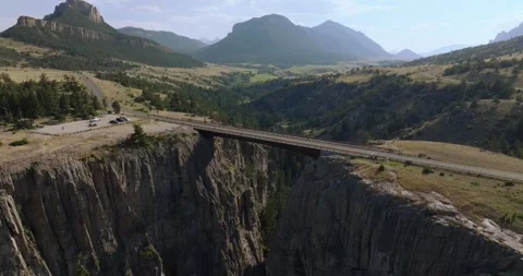 Breathtaking Aerial of Sunlight Bridge on Beartooth Highway in Montana's Stock Footage 316373937