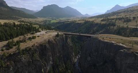 Breathtaking Aerial View of Beartooth Highway Bridge in Montana Stock Footage 316374324