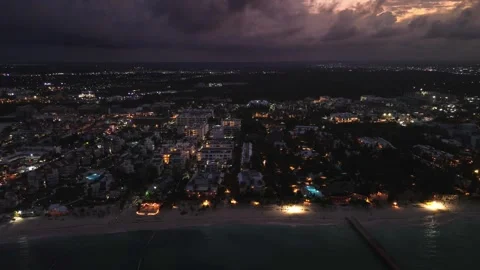 Breathtaking aerial view captured by drone showcases coastal city at twilight Stock-Footage 272818079