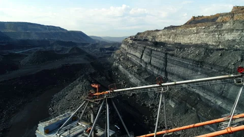 A breathtaking Aerial View of a Coal Mining Operation taking place in a large Stock Footage 291938770