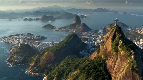 A breathtaking aerial view flying over the iconic Christ the Redeemer statue Stock Footage 314826136