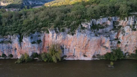Breathtaking Aerial View of Historic Towpath Cliffs in France Stock Footage 314717176
