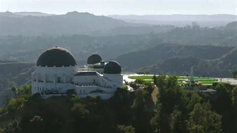 Breathtaking Aerial View of Iconic Griffith observatory Overlooks Beautiful Stock Footage 313565863