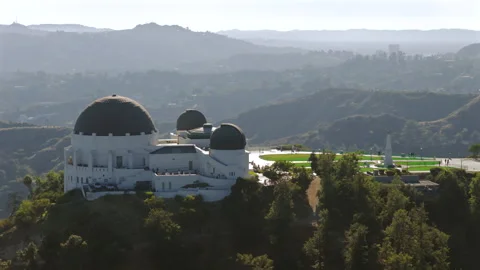 Breathtaking Aerial View of Iconic Griffith observatory Overlooks Beautiful Stock Footage 315319747
