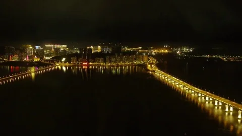 Breathtaking Aerial view of Macau Taipa Island Island at Night Stock Footage 82843716