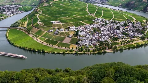 Breathtaking aerial view of the Moselle loop in Rhineland-Palatinate. The river Stock Footage 345452417