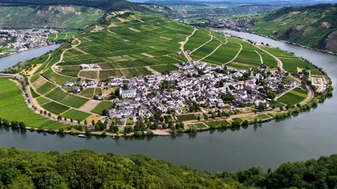 Breathtaking aerial view of the Moselle loop in Rhineland-Palatinate. The river Stock Footage 345452423