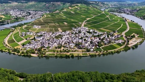 Breathtaking aerial view of the Moselle loop in Rhineland-Palatinate. The river Stock Footage 345452438