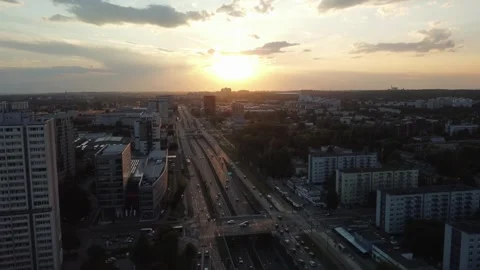 A breathtaking aerial view showcasing an expansive urban landscape captured at Stock Footage 288240020