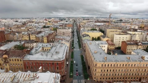 Breathtaking aerial view showcasing rooftops of Saint Petersburg, rainy day Stock Footage 319865470
