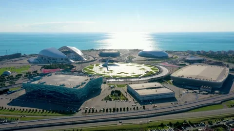 Breathtaking aerial view of Sochi Olympic Park captured by a drone.Panoramic 動画素材 237173076