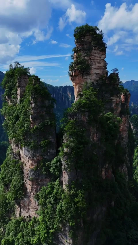Breathtaking Aerial View of Towering Sandstone Pillars Zhangjiajie China Stock Footage 345731667