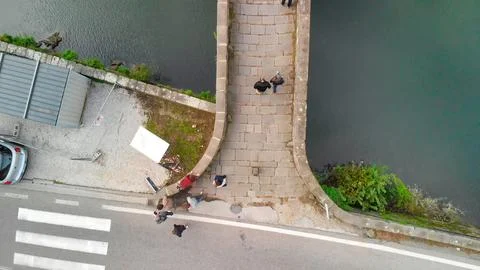 Breathtaking aerial view of Tuscanys Devils Bridge amidst lush greenery and.. Stock Photos