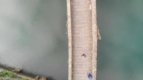 Breathtaking aerial view of Tuscanys Devils Bridge amidst lush greenery and.. Stock Photos